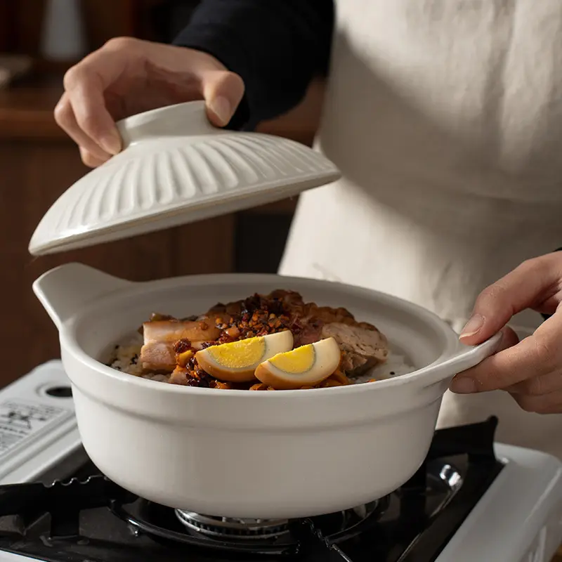 Conjuntos De Panelas Fogão EKA Caçarola Isolada Sopa De Cozinha Aquecedor De Alimentos Argila Panela De Cozinha Caçarolas De Cerâmica Branca Com Tampa