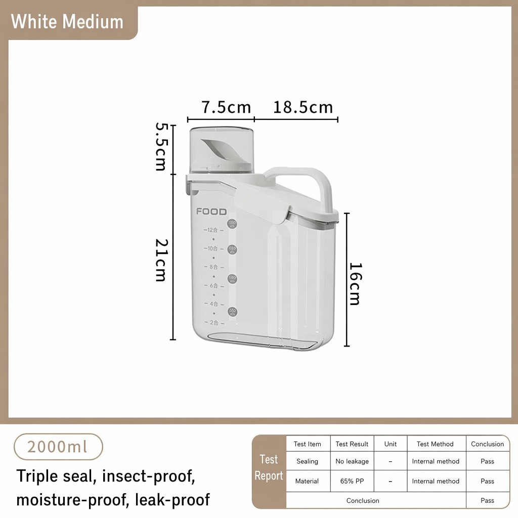 Ivory white 2000ml, insect/moisture-proof, airtight, transparent