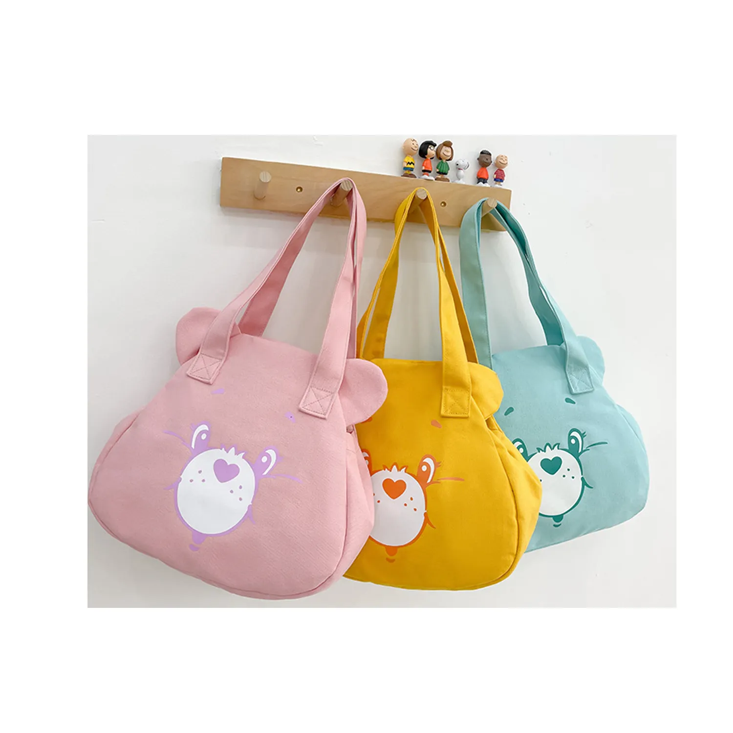 Bambini all'ingrosso cute cartoon bear prints tote bag borsa a mano per bambine borsa a tracolla in tela ecologica per bambini