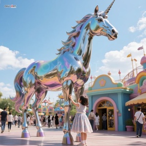 Özel ebeveyn çocuk parkı açık dekor büyük Metal parlatma avrupa <span class=keywords><strong>Myth</strong></span> dev paslanmaz çelik kaplama renk Unicorn heykel