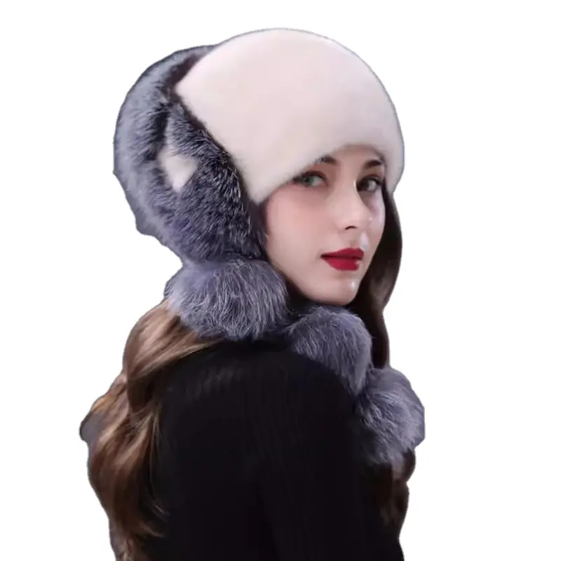 MWFur Moda Whole Mink Skin Hat Moda inverno das mulheres Pele de Couro Quente Grama Espessado Quente Mink Hat