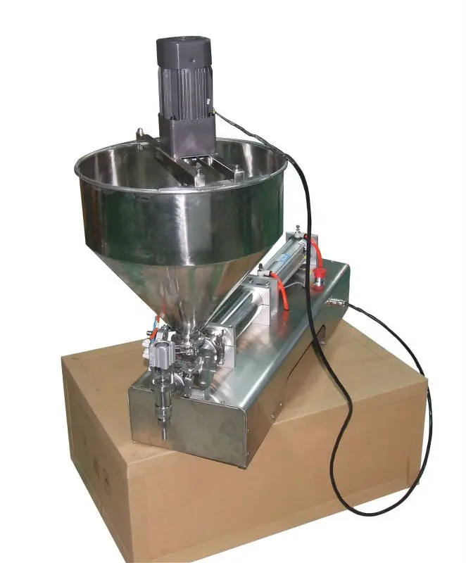Пневматический поршневой одноголовочный аппарат для розлива джема со смесителем (разливочная машина с мешалкой для соуса, пасты, крема)