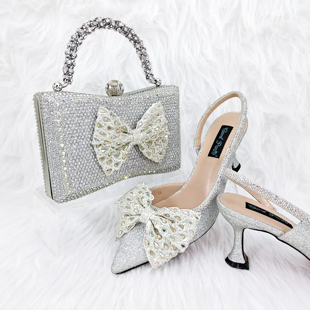 مجموعة حقيبة أحذية حريمي للحفلات 2024 حذاء إيطالي جميل تصميم عالي الجودة فاخر من الجلد الصناعي