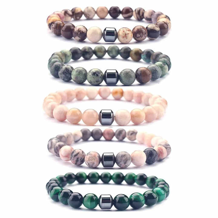 Vendita calda all'ingrosso di perle di pietra curativa braccialetto di pietre preziose naturali Picasso diaspro e braccialetto di giada ematite magnetico personalizzato