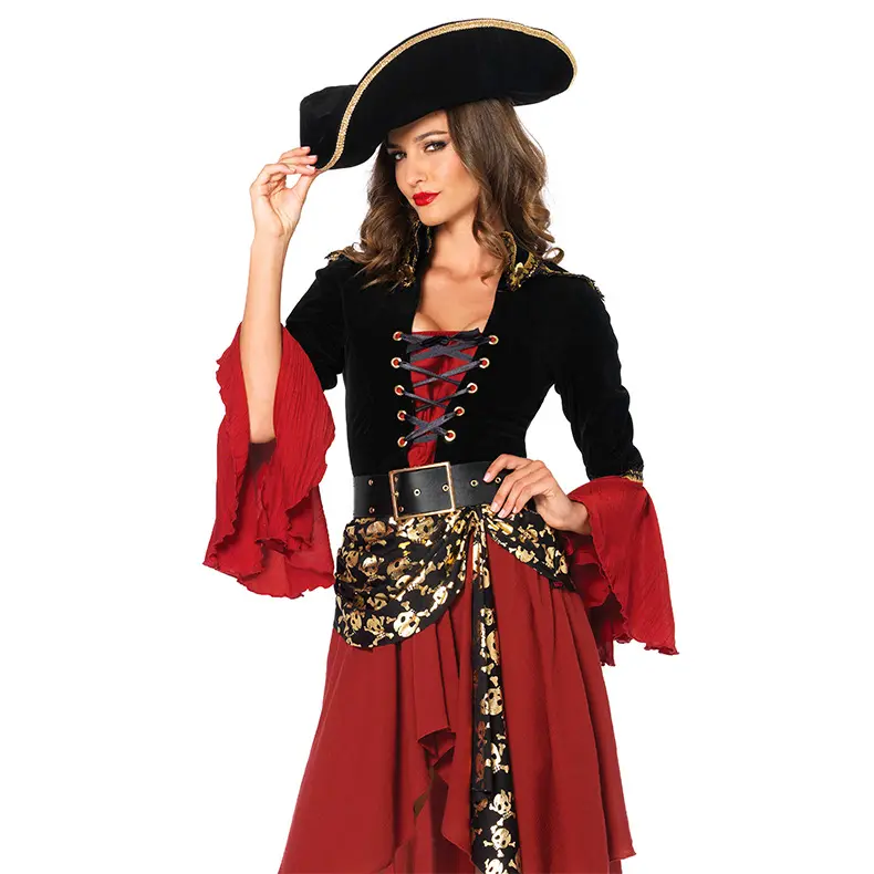 Nuevo disfraz de Halloween de pirata para mujer, conjunto de uniforme de juego Popular, ropa de Cosplay, vestidos de poliéster para adultos, disfraces de TV y películas