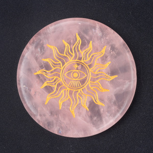 55MM Natural Quartz Plate Chakra Creative Disc Engraved <strong>Symbol</strong> of <strong>Tree</strong> of Life Moon and Stars Rose Crystal Energy Disc - Product Image 5