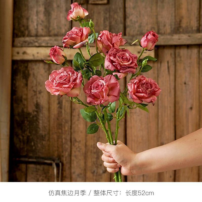 กุหลาบขอบไหม้ 3 ดอก สีแดงกุหลาบ