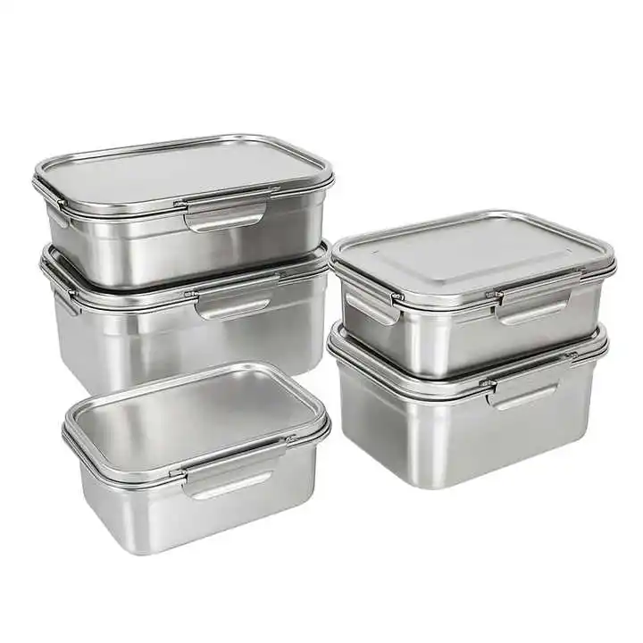 Vendita calda eco-friendly Bento Box coperchio a secco contenitore per alimenti 304 scatola pranzo in acciaio inox frigorifero metallo Tiffin Box