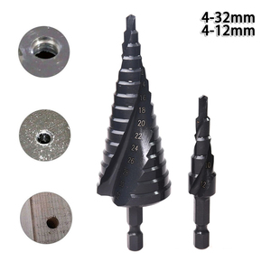 2Pcs/Set <strong>4</strong>-12 <strong>4</strong>-32mm HSS Step Drill Bit for Wood Metal Cone <strong>Hole</strong> Cutter Cone Drilling Tool <strong>1</strong>/4Inch Shank