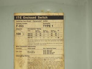 Neue und originale SPS F353 ITE Geschlossener Schalter Schmelz bare 100A 600VAC 3-polige SPS-Programmier steuerung Typ 1 - Product Image 4