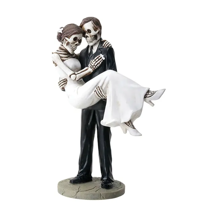 Résine marié portant mariée squelette visage mariage gâteau Toppers Couple Statue Figurine pour la décoration intérieure