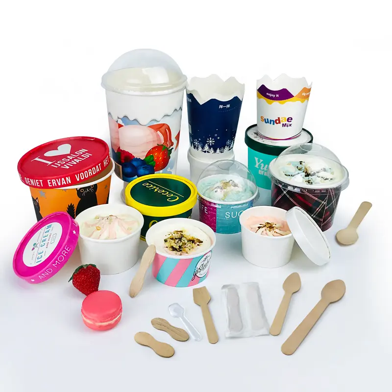 Contenedor de papel de calidad alimentaria vasos para helado de embalaje de crema de hielo taza de papel