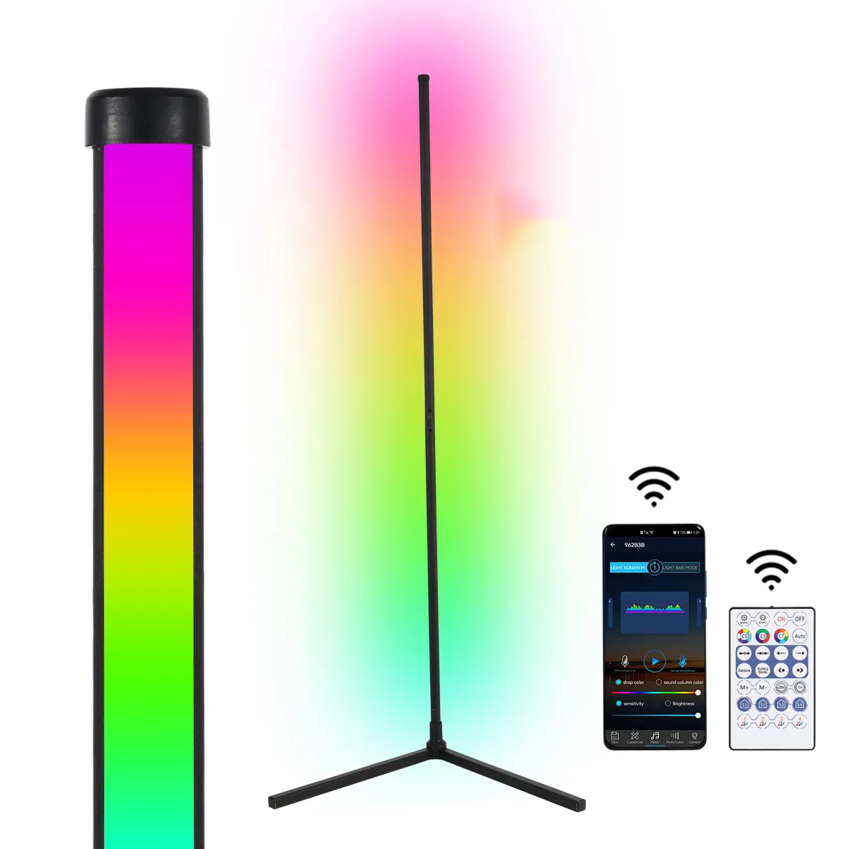 Drop Shipping Stock Nordic Modern Smartphone APP oder Remote Corner Lampe 140cm Stehende RGB LED Stehle uchte für Wohnzimmer