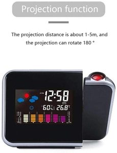 นาฬิกาปลุกฉายภาพดิจิทัล LED,พร้อมโปรเจคเตอร์ USB นาฬิกาเลื่อนปลุกสำหรับสถานีอากาศเทอร์โมมิเตอร์แสดงเวลาปฏิทินแสดงวันที่ - Product Image 3