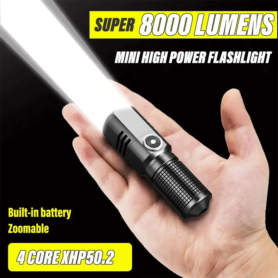 Lampe de camping en alliage d'aluminium Lampe de secours Zoomable Type C Charging Led Torch Outdoor Waterproof Flashlight