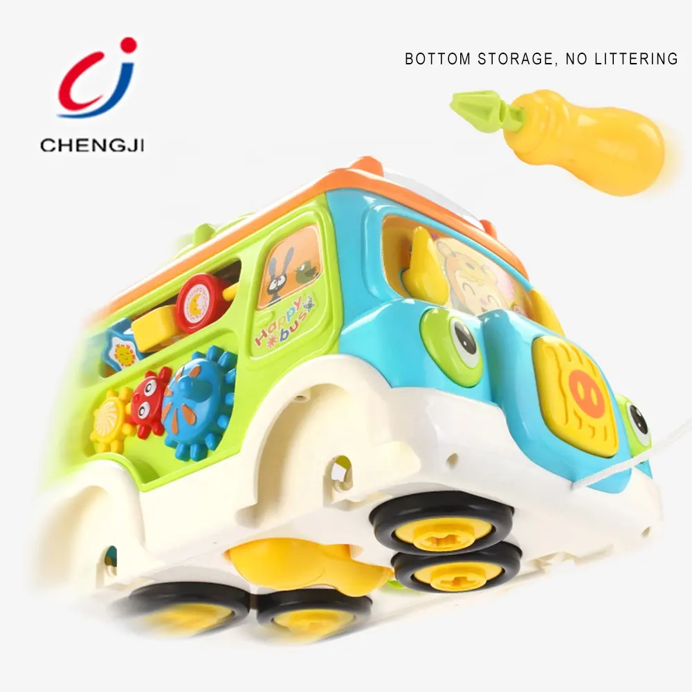 Ônibus de brinquedo para crianças, ônibus escolar educacional de plástico dos desenhos animados, para crianças, com luz e música