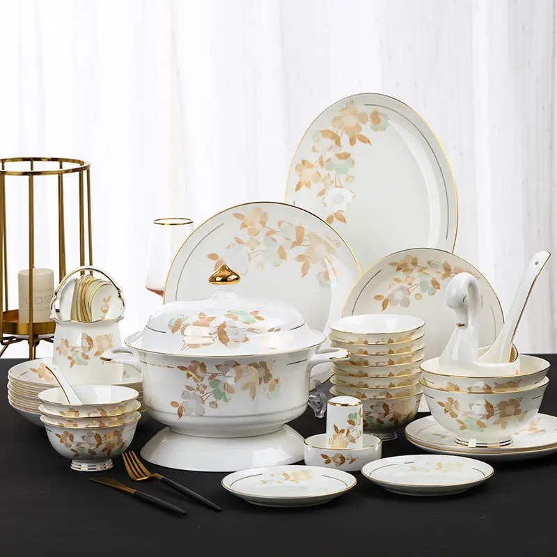 70 шт. Hjgh, качественный элегантный цветочный дизайн, набор посуды для отеля, набор фарфоровой посуды для 16 человек, используется в микроволновой печи