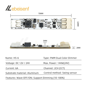 Welding Free LED Waving Switch <strong>Dimmer</strong> Controller 6A DC 12V 24V 2CH Build in Embedded Aluminum PCB for Lighting CCT Strip <strong>Lamps</strong> - Product Image 2