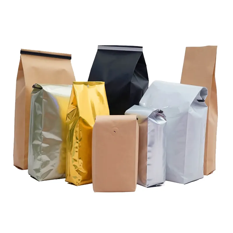 ถุงเมล็ดกาแฟแบบแบนด้านล่างแบนกระเป๋าเป้าแบบกำหนดเองถุงกระดาษคราฟท์มีช่องผูกสำหรับบรรจุกาแฟ