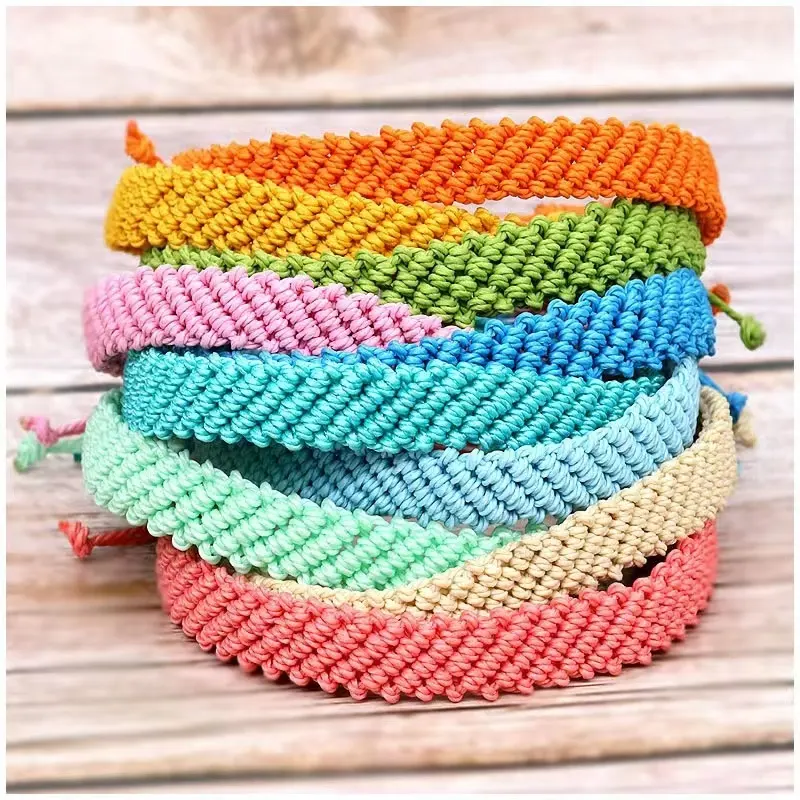 A976 pulsera simple hecha a mano macramé multicolor tirar ajustable pulsera de cuerda ancha joyería