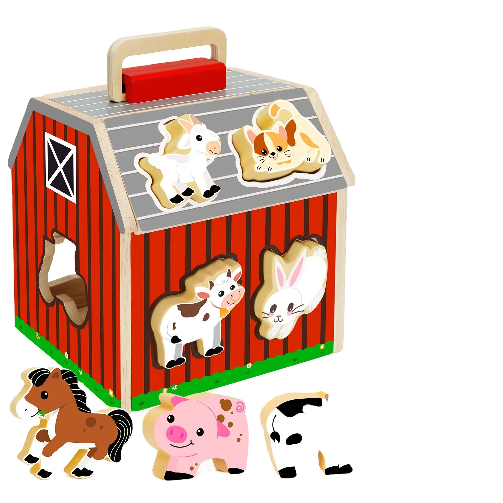 C02035 juguetes de granja de madera para niños pequeños gran oferta Animal a juego clasificación granero animales de granja juego preescolar aprendizaje educativo