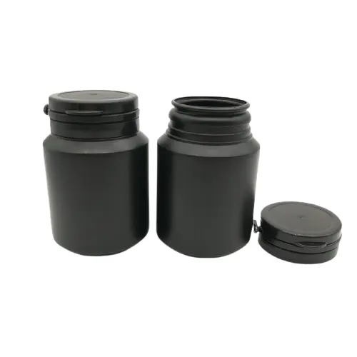 Tıbbi ambalaj şişe HDPE 100cc için boş kapsül konteyner plastik siyah hap şişe kapsül ile gözyaşı kapalı kap stok