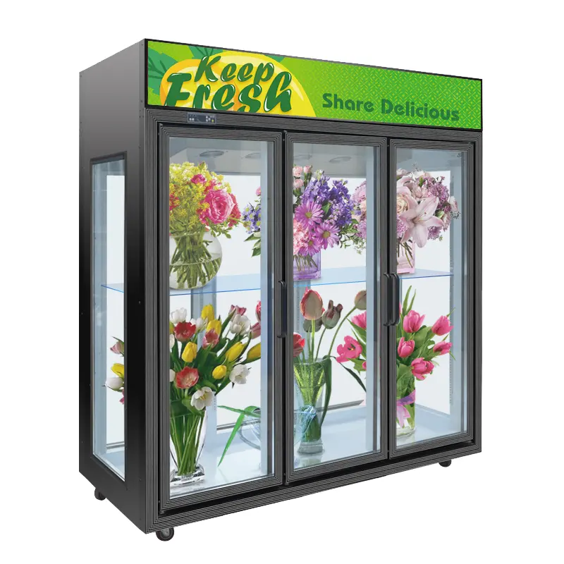 2020 novo design flor porta de vidro, floral mantem o frescor refrigerador exibição showcase geladeira fria