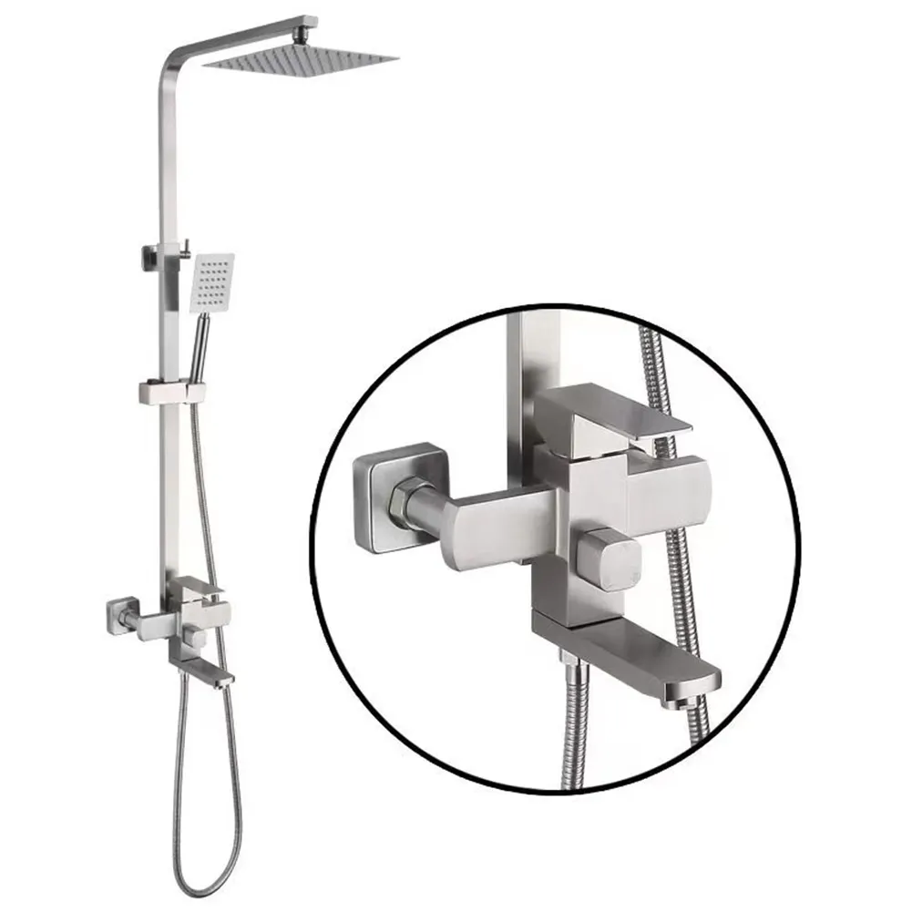 SUS 304 acier inoxydable nickel brossé 3 Triple fonction pluie mural haut douche et bain douche robinet ensemble salle de bain