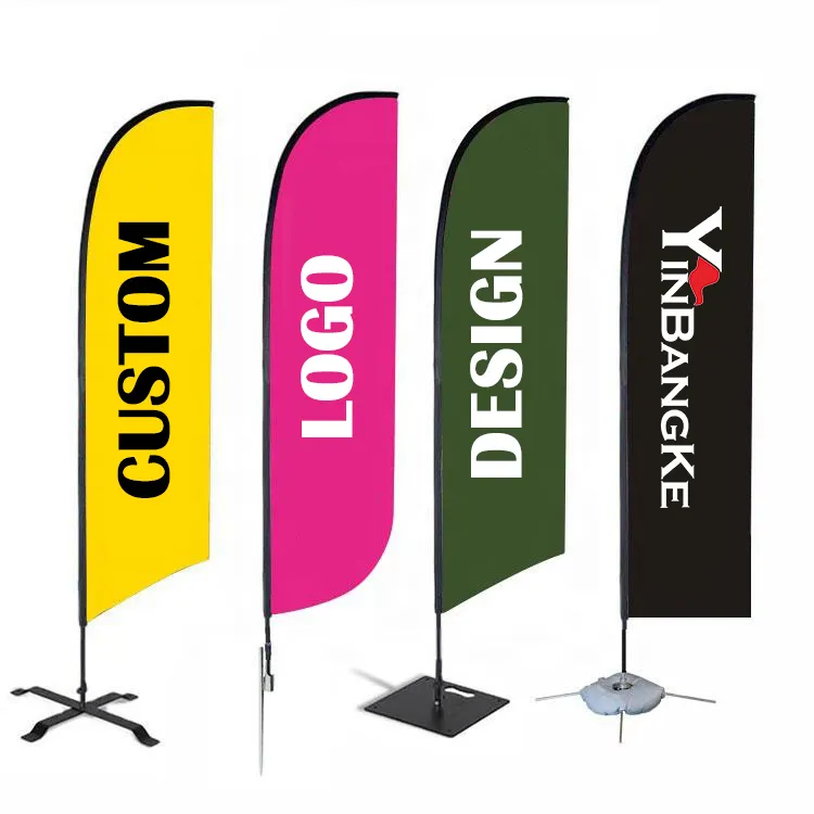 Custom Business Event Open Promotionele Banners Outdoor Vliegen Op Maat Gemaakte Reclame Veer Strandvlaggen Met Standpaalkit