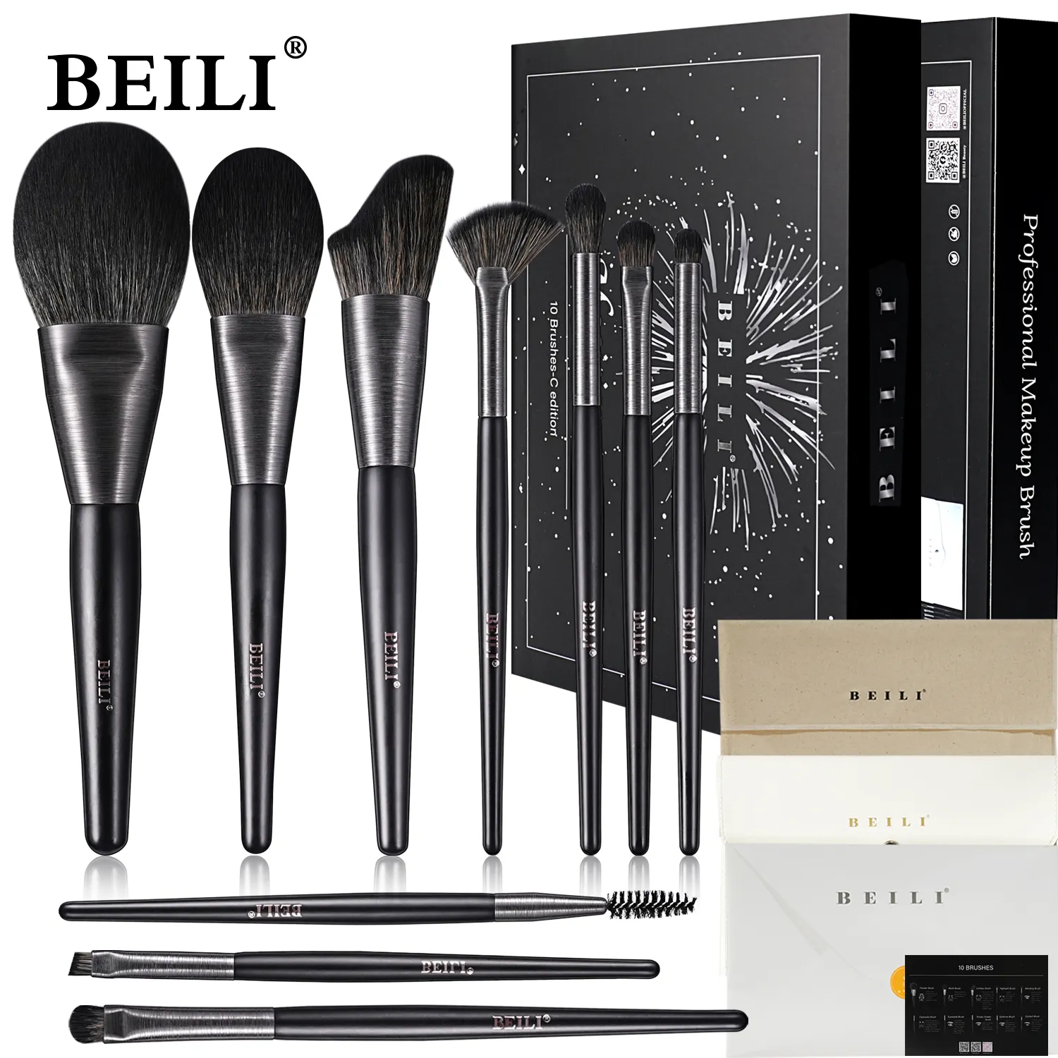 BEILI Low MOQ Luxury Custom Label Make Up Brushes Wire Drawing Rose Gold Vegan Makeup Brush Set Herramientas cosméticas