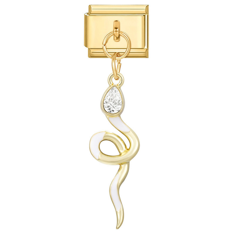 Pendentif fond doré - serpent en diamant blanc