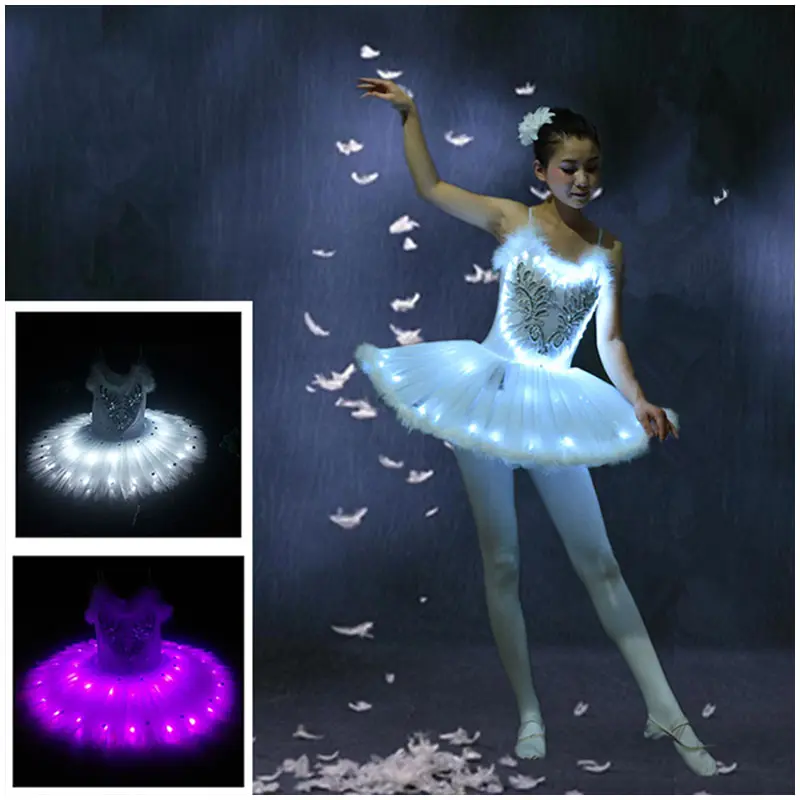 Luminoso traje fluorescente falda de ballet adulto rendimiento LED boda ropa de rendimiento de las estrellas vestido de los niños