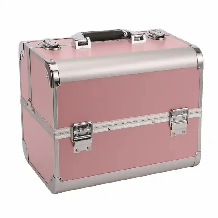 OEM Rosa PVC cuero aluminio gran espacio belleza maquillaje Nail Tech caja de cosméticos estuche de tocador