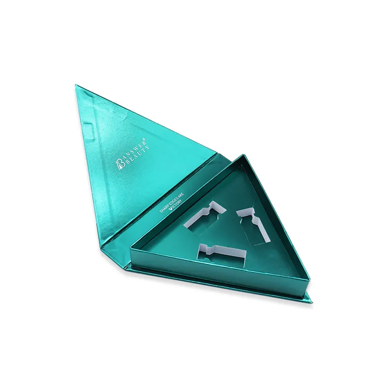 Caixa de embalagem triangular fofa em pó liofilizado para impressão de logotipo caixa de papel personalizada de luxo