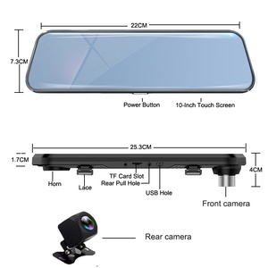 10英寸双镜头HD1080P带停车传感器功能镜汽车dvr带停车监视器后视镜汽车摄像机 - Product Image 4