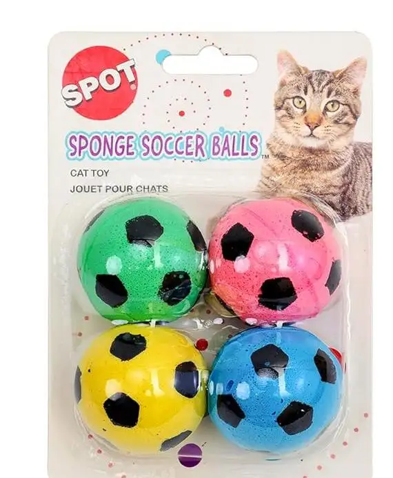 4Pack Interactive Cat toys Chasing Hunting Stimulating Sponge Soccer Balls