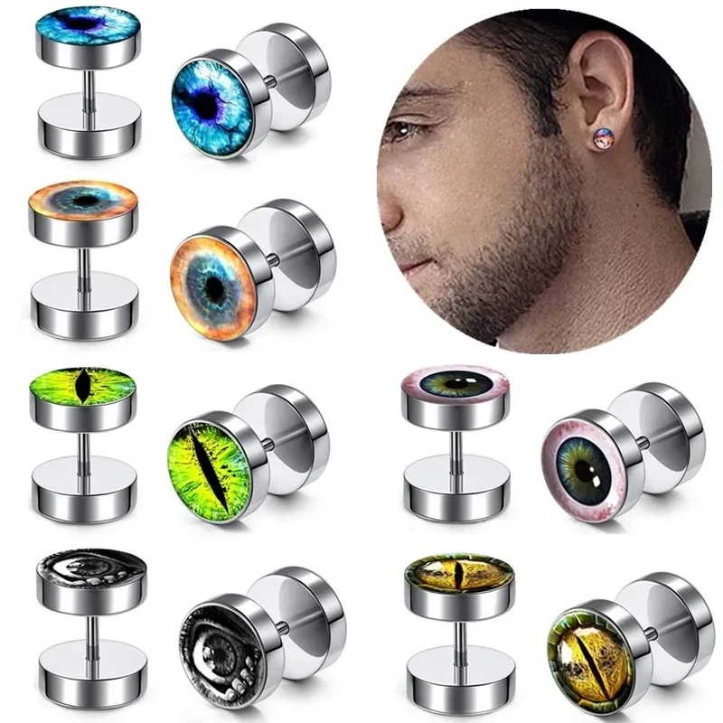 Pendientes de tuerca de 10mm a la moda para hombres y mujeres, pendientes de calavera negra, con barra Piercing, tapones para los oídos falsos, pendiente Punk