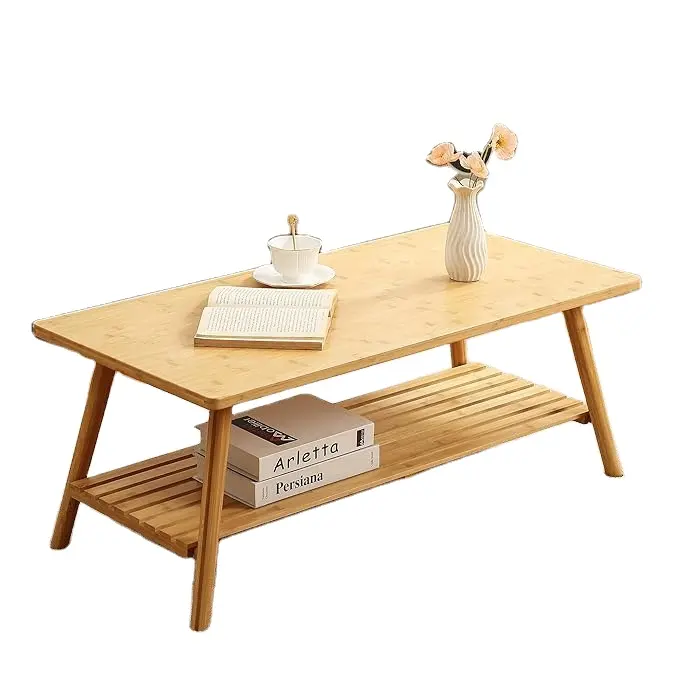مائدة قهوة مستطيلة قابلة للطي من خشب الخيزران بتصميم بسيط وجمالي لغرفة المعيشة