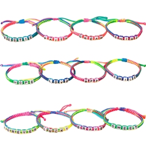 Dulce Arco Iris Color cordón tejido amistad pulsera personalizada palabra carta Logo cadena pulseras