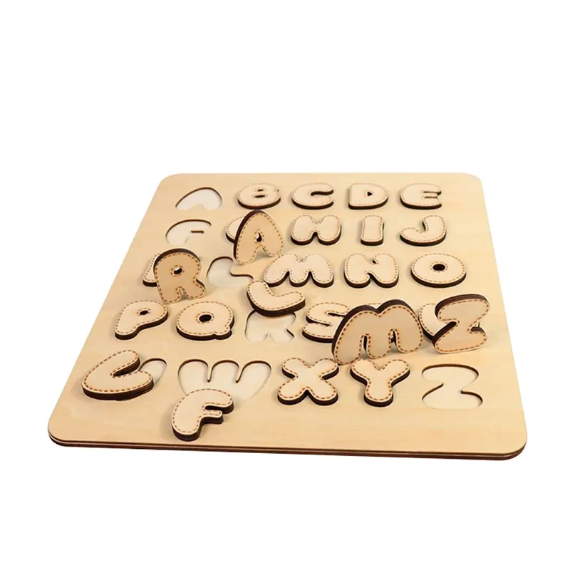Puzzle de lettres d'alphabet en bois personnalisé, découpé au Laser, base de table, jouets de bricolage éducatifs et d'apprentissage précoce, artisanal, lettres de l'alphabet, 1 pièce