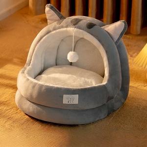 Cama de lujo para gatos, nido cálido y esponjoso semicerrado, juguete clásico en forma de rectángulo para interiores, cueva para mascotas, diseño novedoso, cartón embalado - Product Image 2