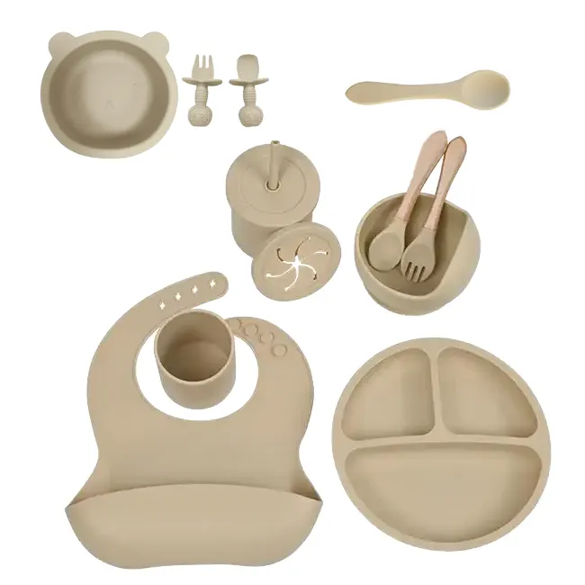 Personalizzare il LOGO classico per bambini che pranza utensili da mangiare moderni per bambini senza BPA in Silicone per l'alimentazione del bambino set di bavaglini ciotola di aspirazione