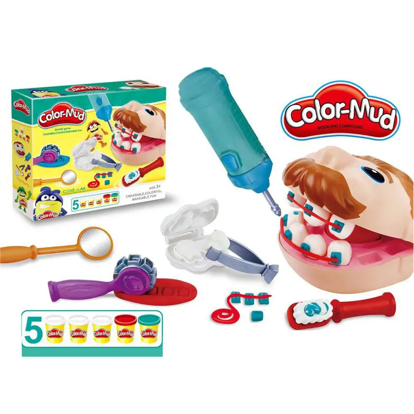 Mainan edukasi anak-anak, Set dokter gigi lumpur warna, mainan pendidikan, kit adonan warna-warni