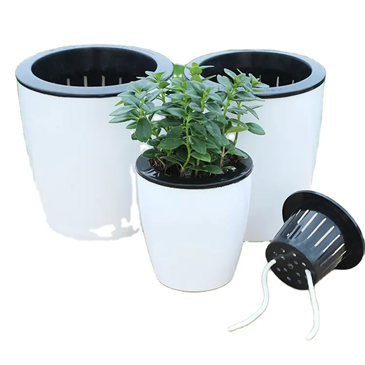 AAA350 크리 에이 티브 자동 급수 화분 작은 라운드 플라스틱 사무실 식물 냄비 자체 급수 화분