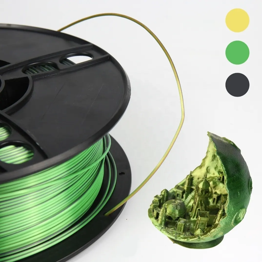 Silk Tri-Colors Coextrusion 3D Printer Filament 1Kg 1.75Mm Silk Gold-Green-Black Printing Plastic Rods 3D PLA Filament