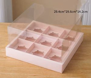 IMEE Fancy White Pink Blue <strong>4</strong>/6/9 Grid Muffin Cupcake Food Grade Large <strong>Box</strong> Folding Take <strong>Away</strong> <strong>Box</strong> with All Clear Transparent Lid - Product Image 3