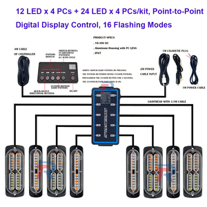 12個の<span class=keywords><strong>LED</strong></span> <span class=keywords><strong>x</strong></span> 4個 + <span class=keywords><strong>24</strong></span>個の<span class=keywords><strong>LED</strong></span> <span class=keywords><strong>x</strong></span> 4個144個の<span class=keywords><strong>LED</strong></span>表面フラッシュマウントグリル緊急ストロボライトキット、ポイントツーポイントw/デジタル制御
