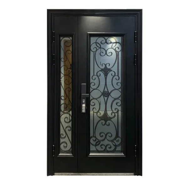Columpio de entrada de hierro para Exterior, puertas de acero industriales de uso comercial, modernas y profesionales, venta al por mayor, con vidrio
