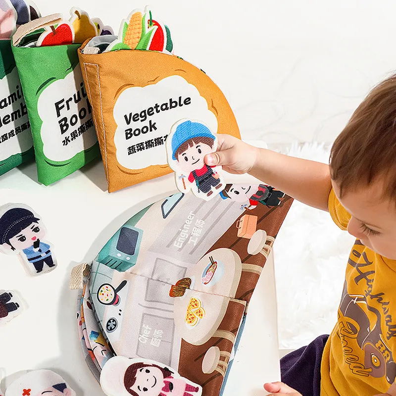 Baby Educatief Vroeg Leren Puzzel Stof Boekenset Wasbaar Montessori Sensorische Traan En Plakken Zachte Doek Babyboeken