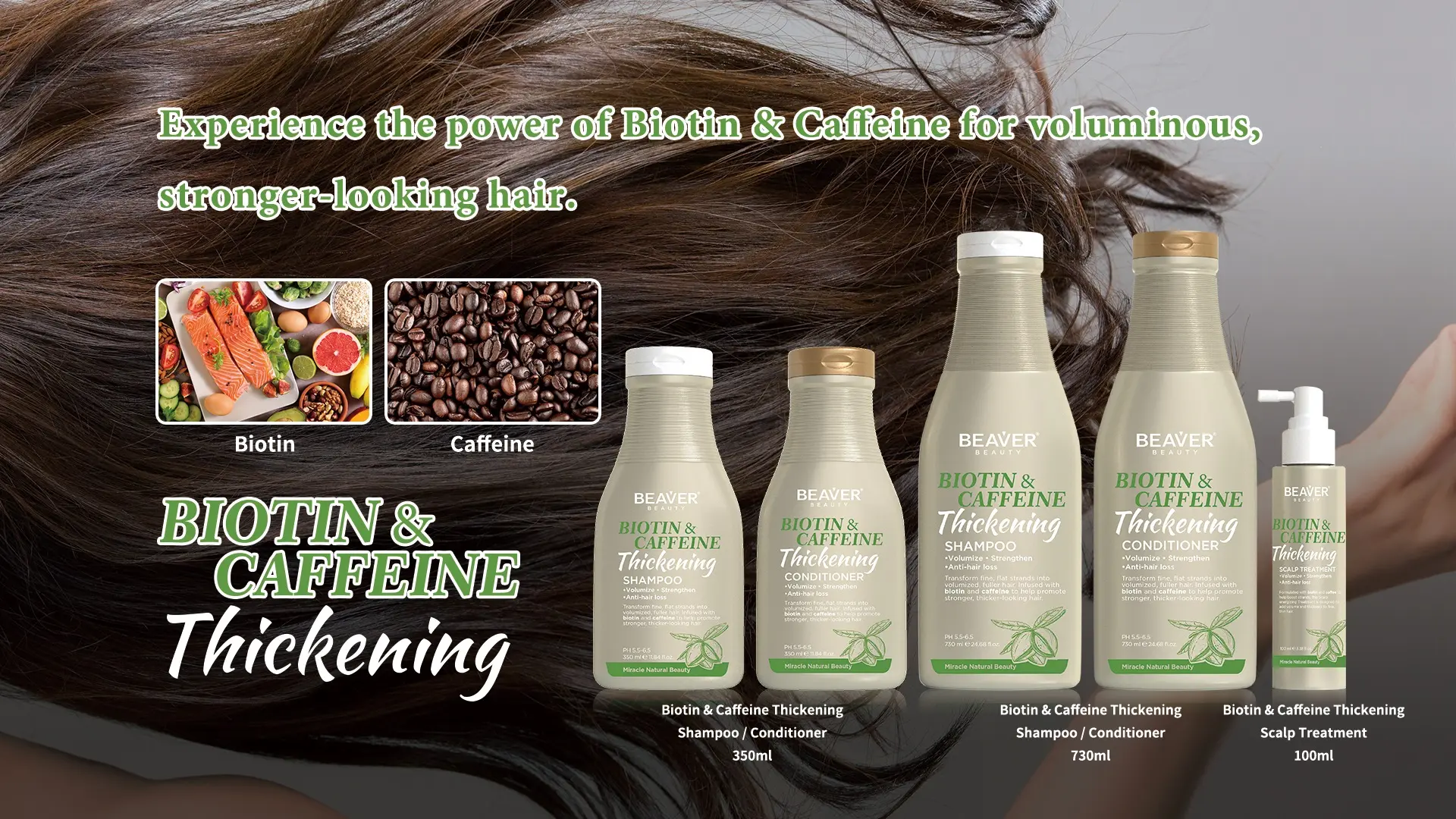 Beaver Biotina Cafeína Espessamento Shampoo e Condicionador Conjunto para Fortalecer Volume Nourish Hair Anti Hair Loss Crescimento Shampoo